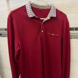 Checkered Collar Long Sleeve Polo